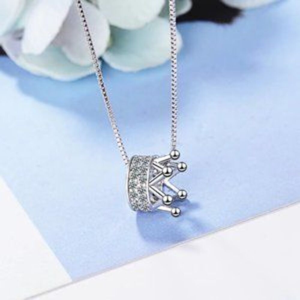 NEW 925 Sterling Silver Diamond Crown Necklace B